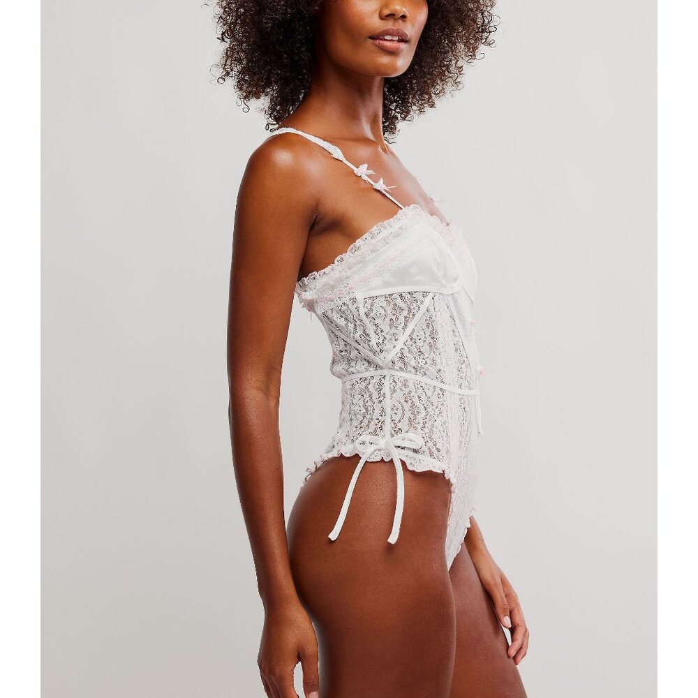 🎉LAST CHANCE🎉 FREE PEOPLE Sweet Cheeks Bodysuit / White Combo - Picture 6 of 9